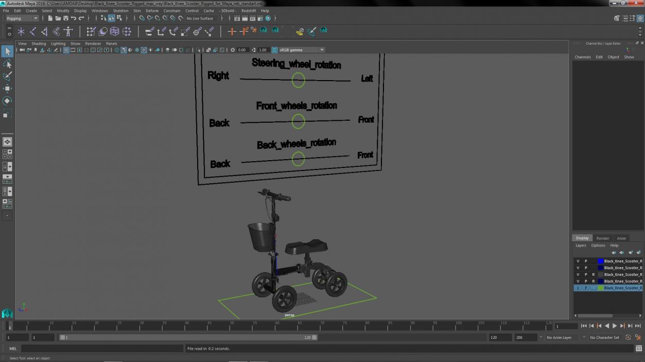 Black Knee Scooter Rigged for Maya 3D model