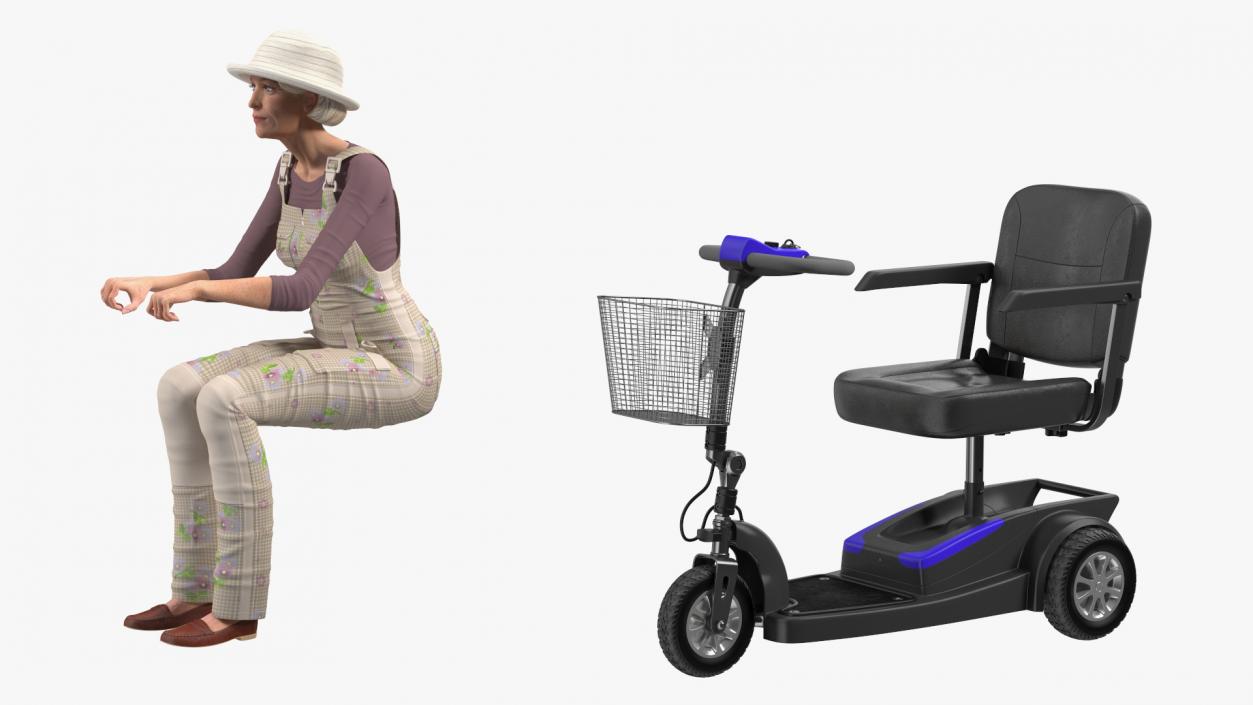 3D Elderly Woman on Electric Wheelchair