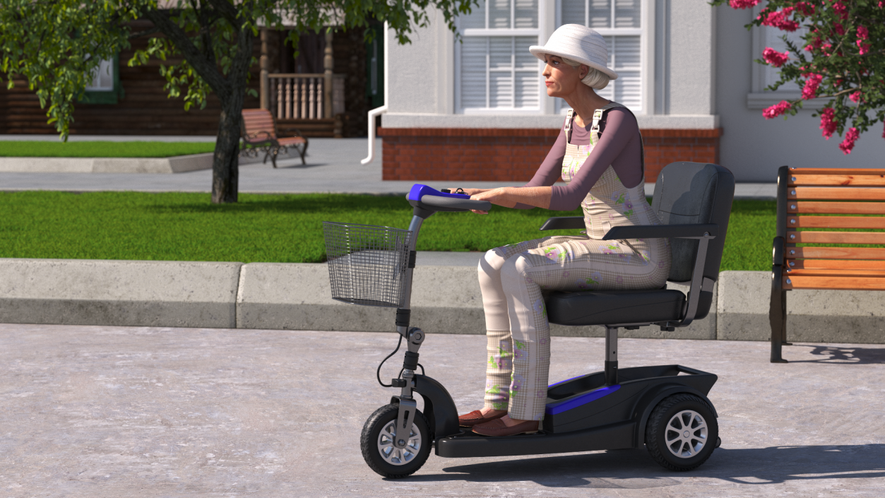 3D Elderly Woman on Electric Wheelchair