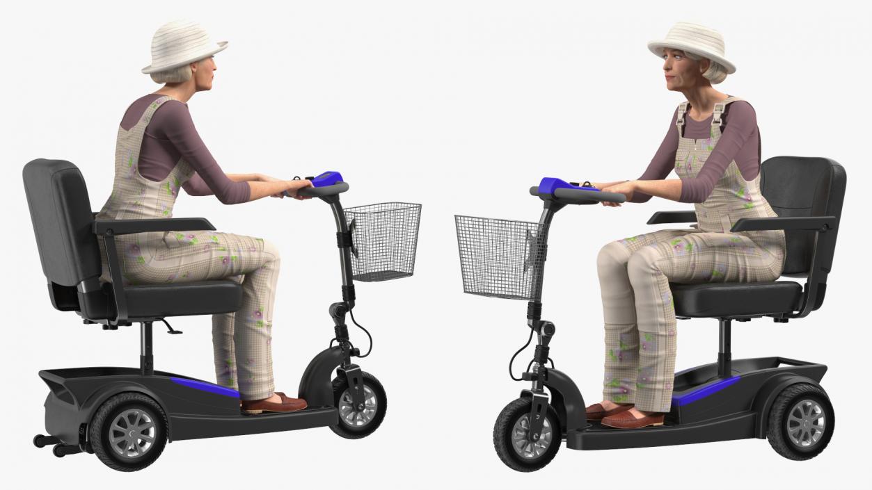 3D Elderly Woman on Electric Wheelchair