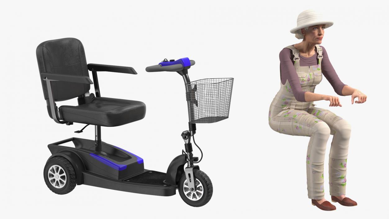 3D Elderly Woman on Electric Wheelchair