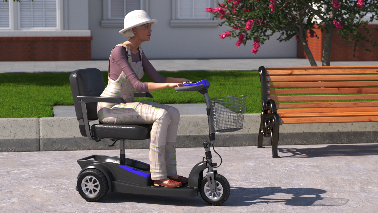 3D Elderly Woman on Electric Wheelchair