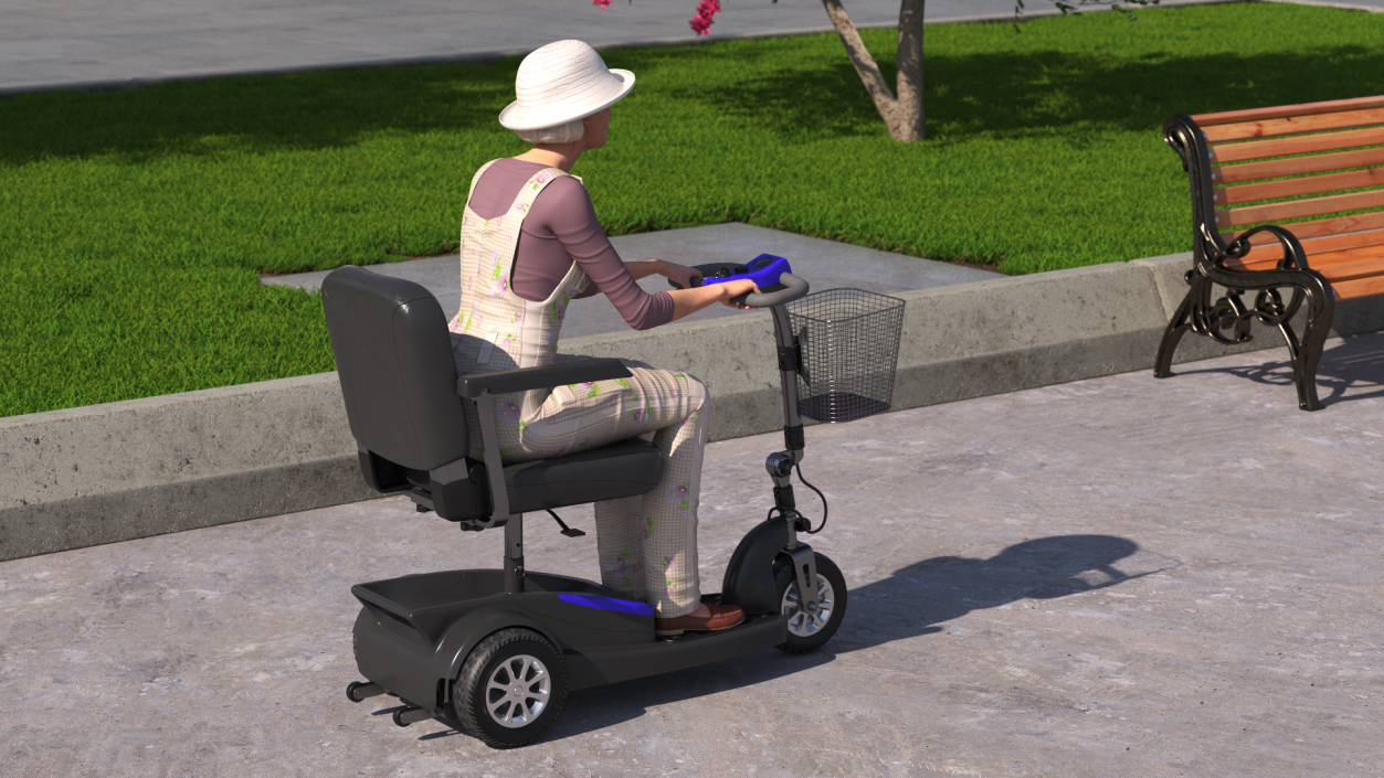 3D Elderly Woman on Electric Wheelchair