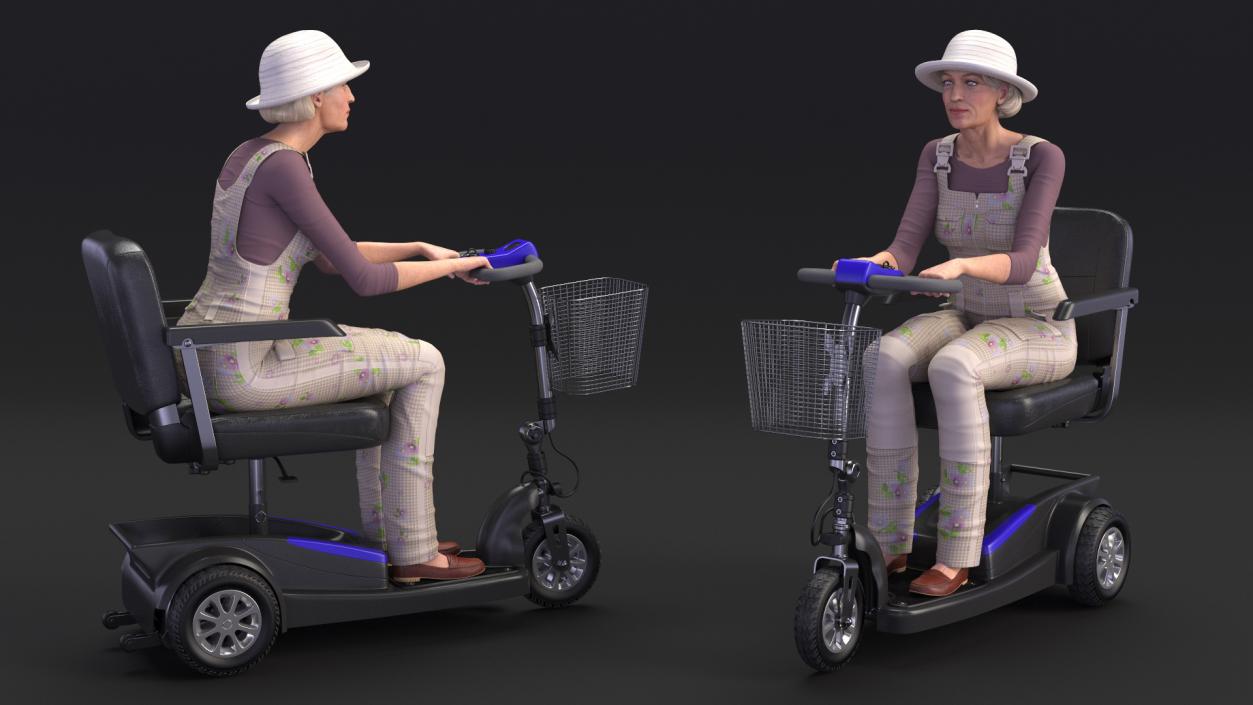 3D Elderly Woman on Electric Wheelchair