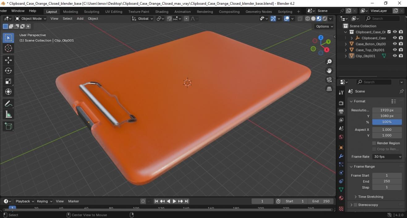 3D Clipboard Case Orange Closed model