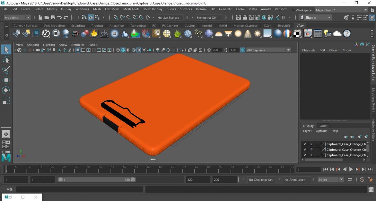 3D Clipboard Case Orange Closed model