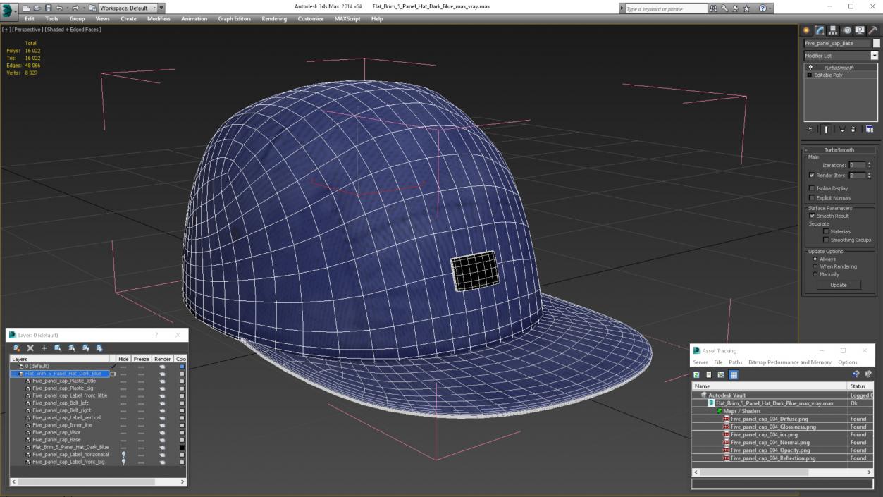 3D Flat Brim 5 Panel Hat Dark Blue