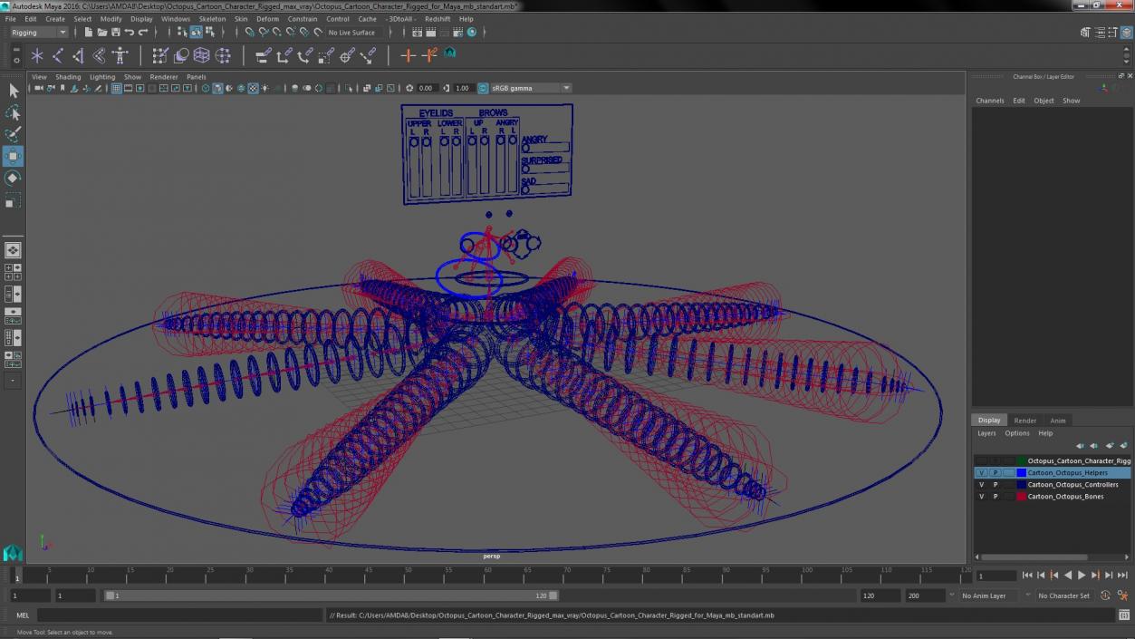 3D Octopus Cartoon Character Rigged for Maya