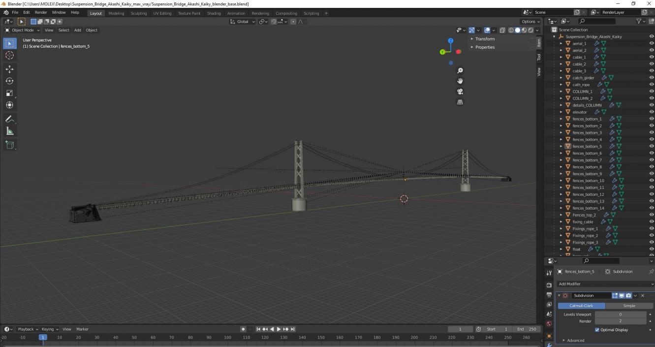 3D model Suspension Bridge Akashi Kaiky