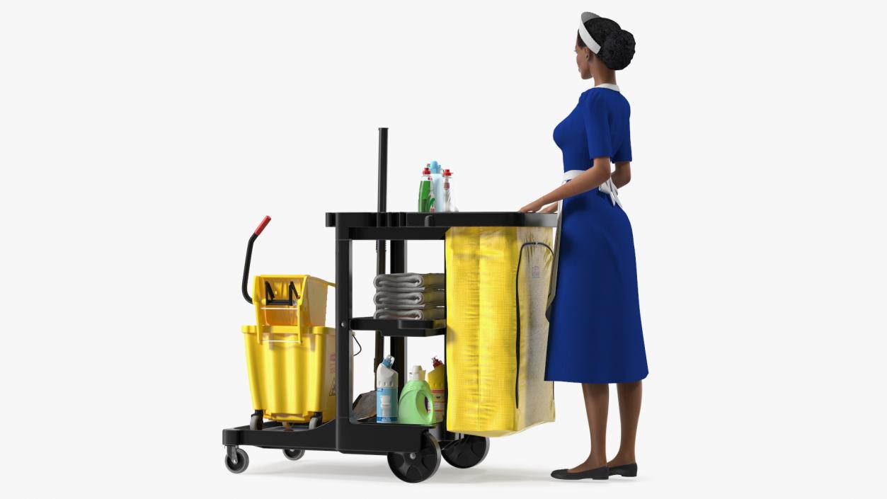 3D model Black Maid With Multi Shelf Cleaning Cart Fur