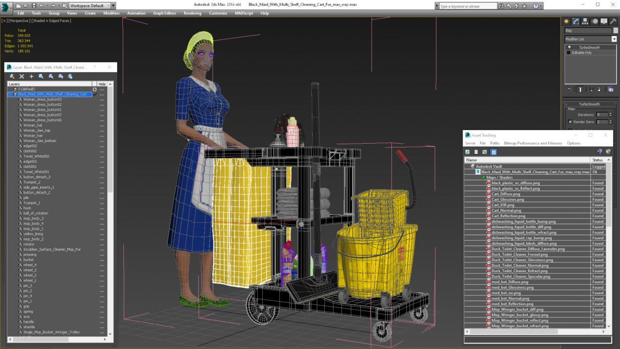 3D model Black Maid With Multi Shelf Cleaning Cart Fur