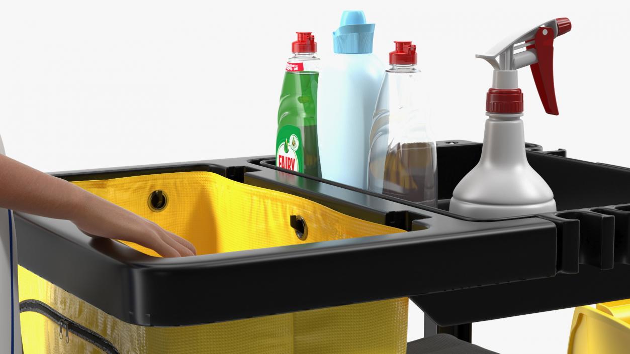 3D model Black Maid With Multi Shelf Cleaning Cart Fur