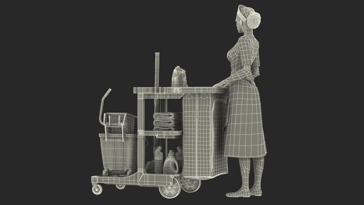 3D model Black Maid With Multi Shelf Cleaning Cart Fur