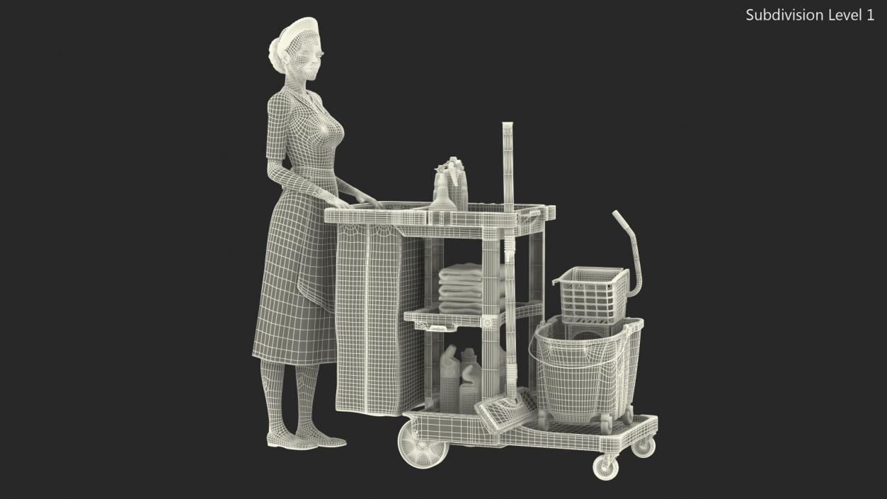 3D model Black Maid With Multi Shelf Cleaning Cart Fur