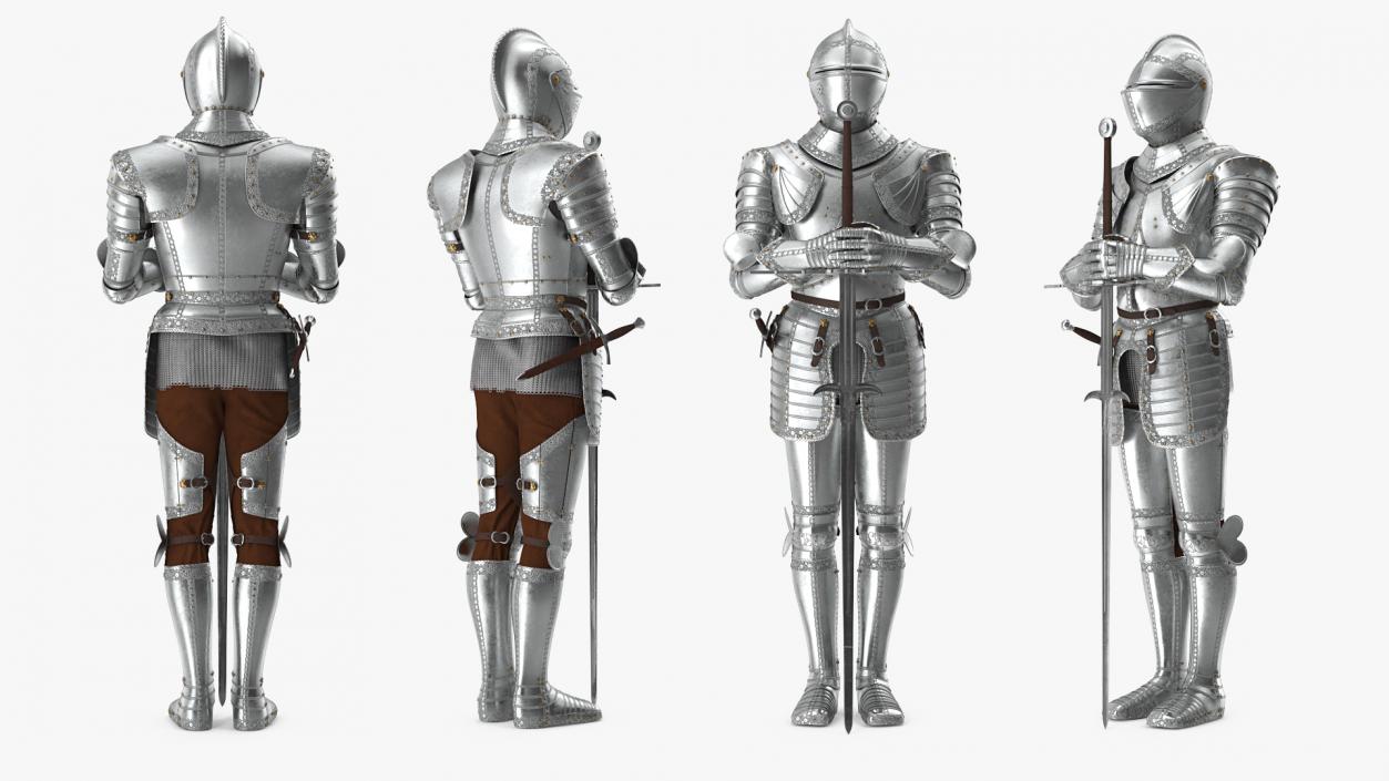 Polished Knight Plate Armor standing with Zweihander 3D