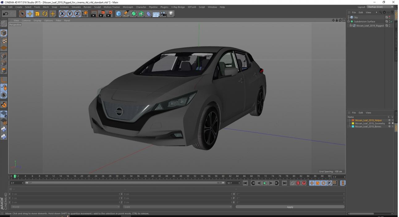 Nissan Leaf 2019 Rigged for Cinema 4D 3D