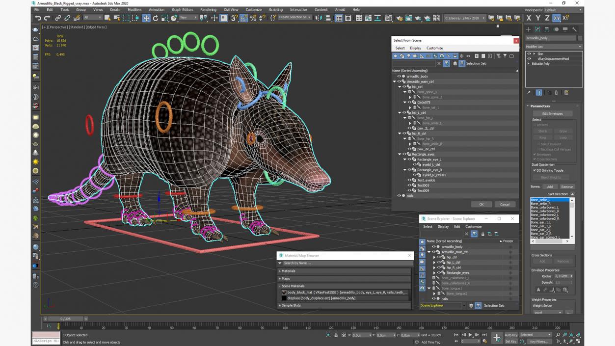 3D Armadillo Black Rigged for Maya 2 model