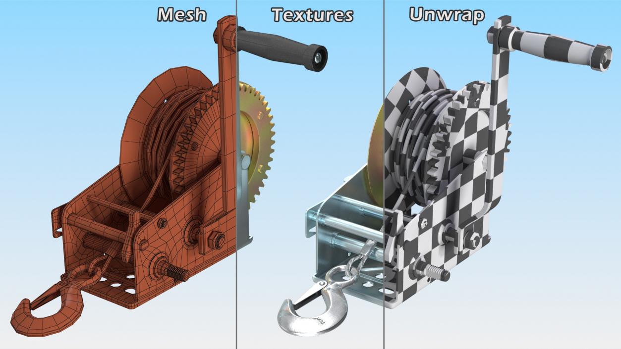 3D Hand Crank Winch with Steel Cable model