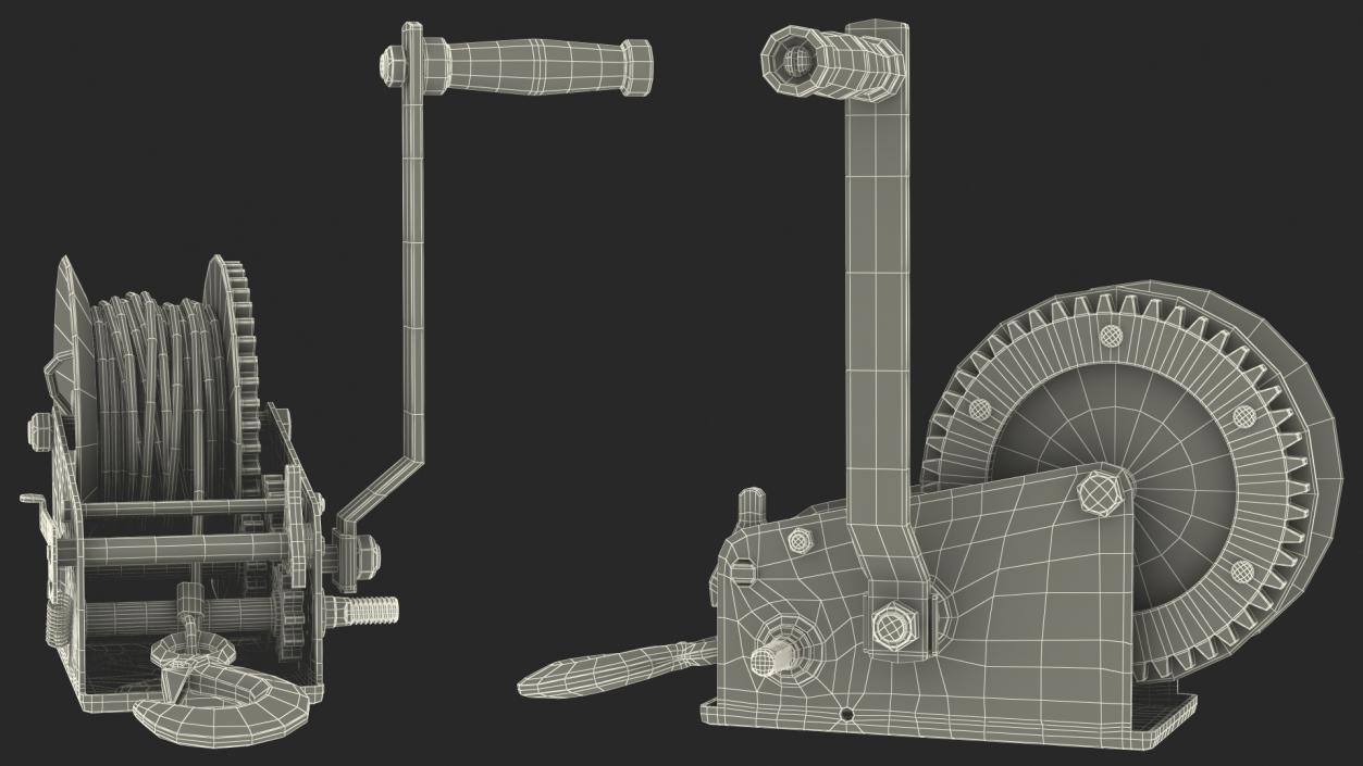 3D Hand Crank Winch with Steel Cable model