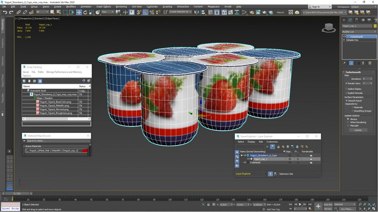 Yogurt Strawberry 6 Cups 3D model