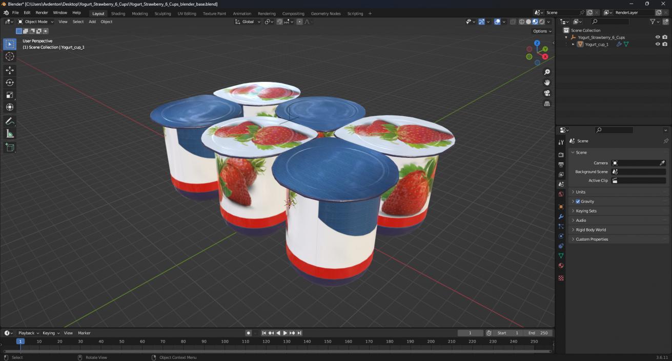 Yogurt Strawberry 6 Cups 3D model