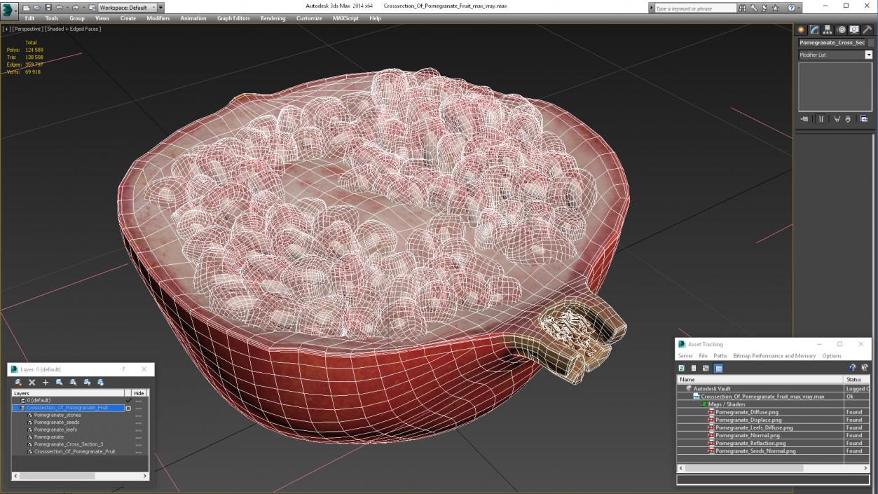 Cross Section Of Pomegranate Fruit 3D model