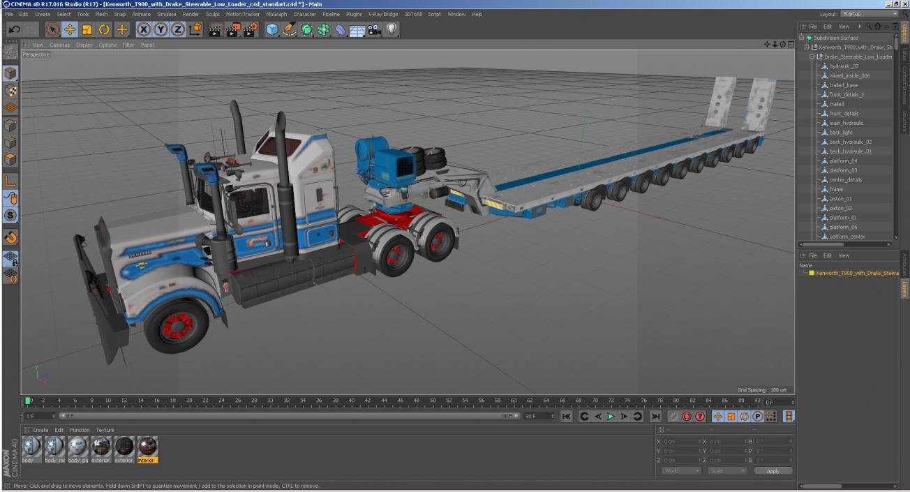 3D model Kenworth T900 with Drake Steerable Low Loader