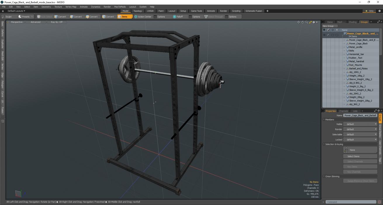 3D Power Cage Black and Barbell model