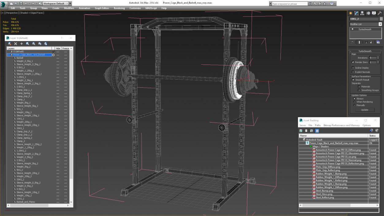 3D Power Cage Black and Barbell model