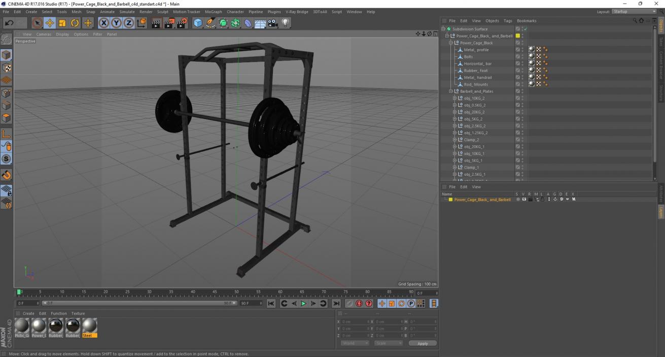 3D Power Cage Black and Barbell model