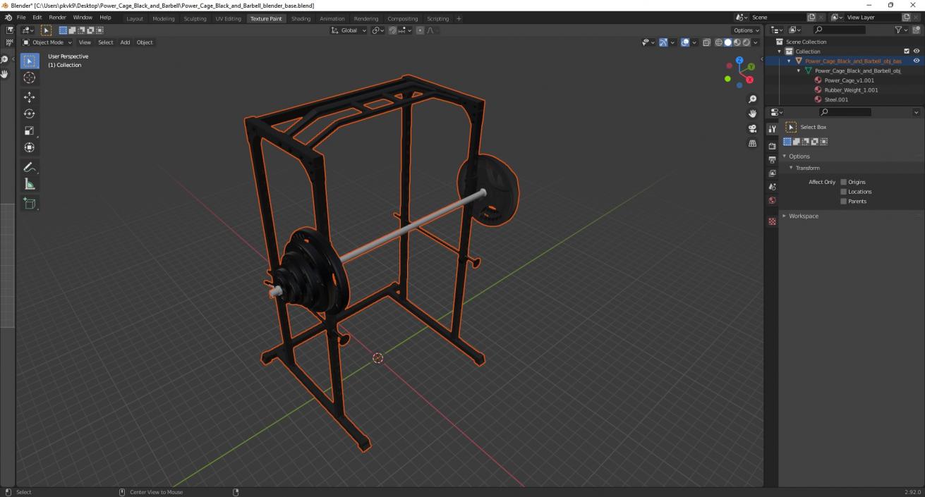 3D Power Cage Black and Barbell model