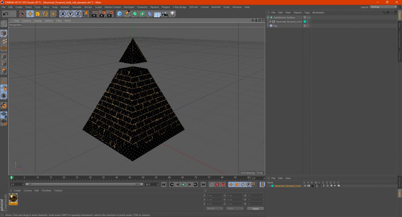 3D Illuminati Pyramid Gold model