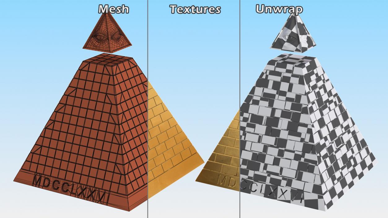 3D Illuminati Pyramid Gold model