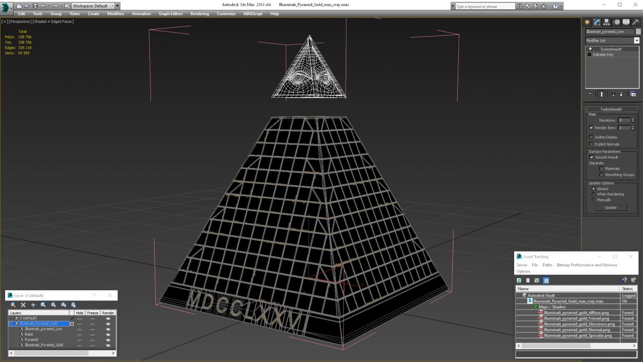 3D Illuminati Pyramid Gold model