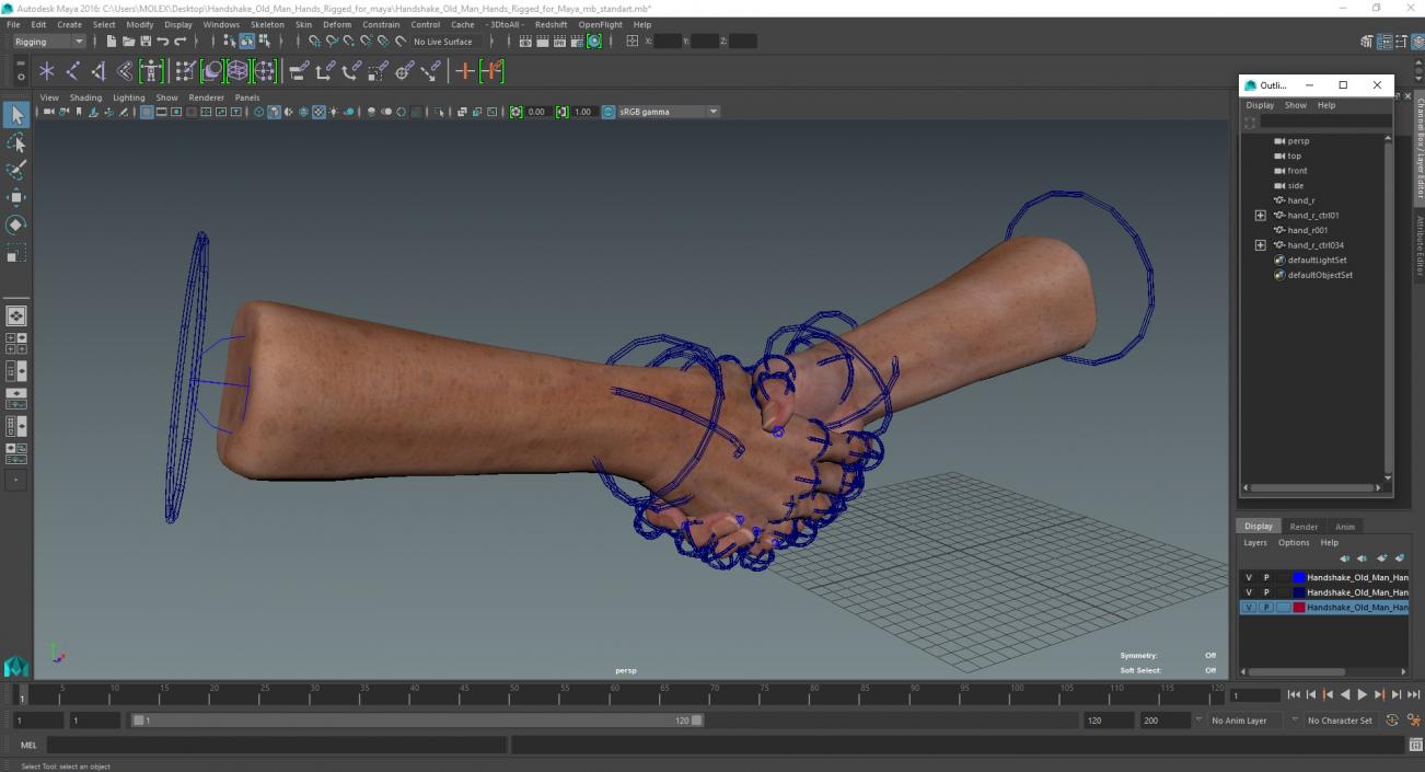 Handshake Old Man Hands Rigged for Maya 3D model