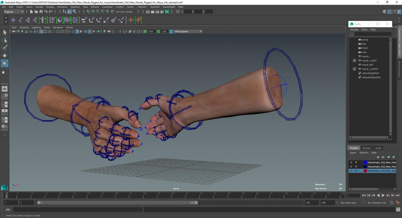 Handshake Old Man Hands Rigged for Maya 3D model