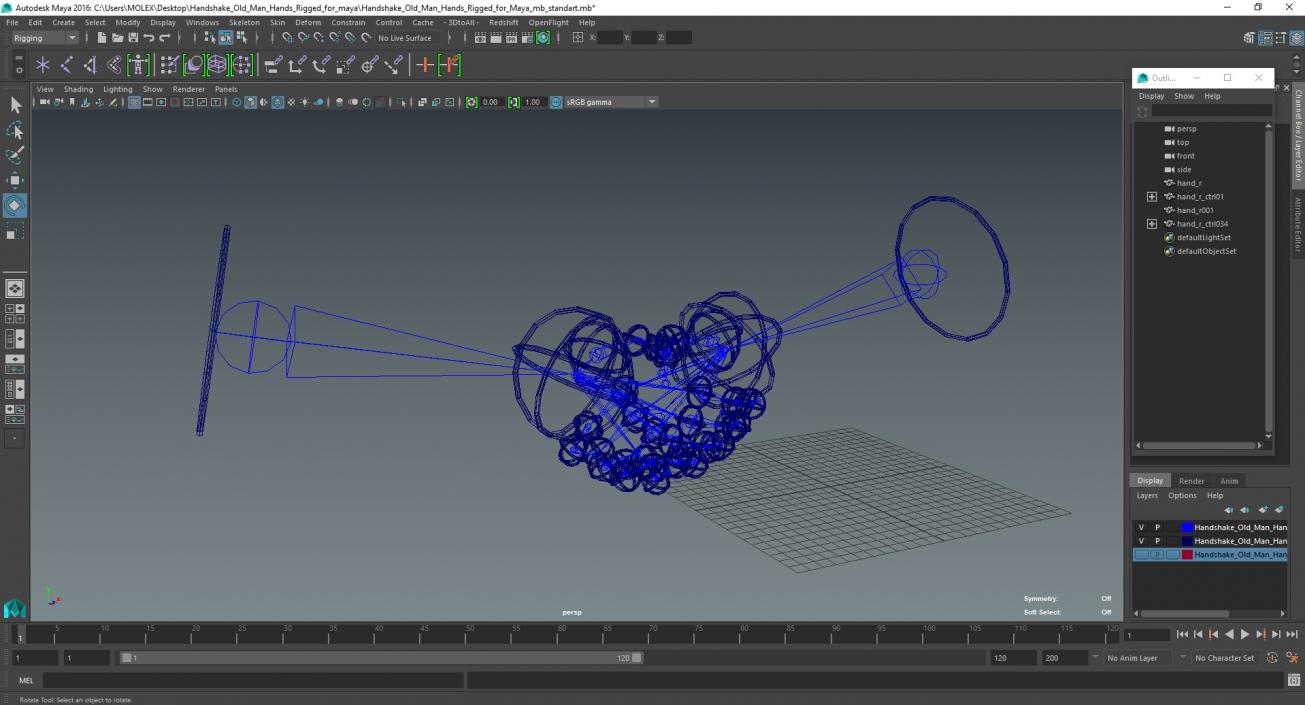 Handshake Old Man Hands Rigged for Maya 3D model