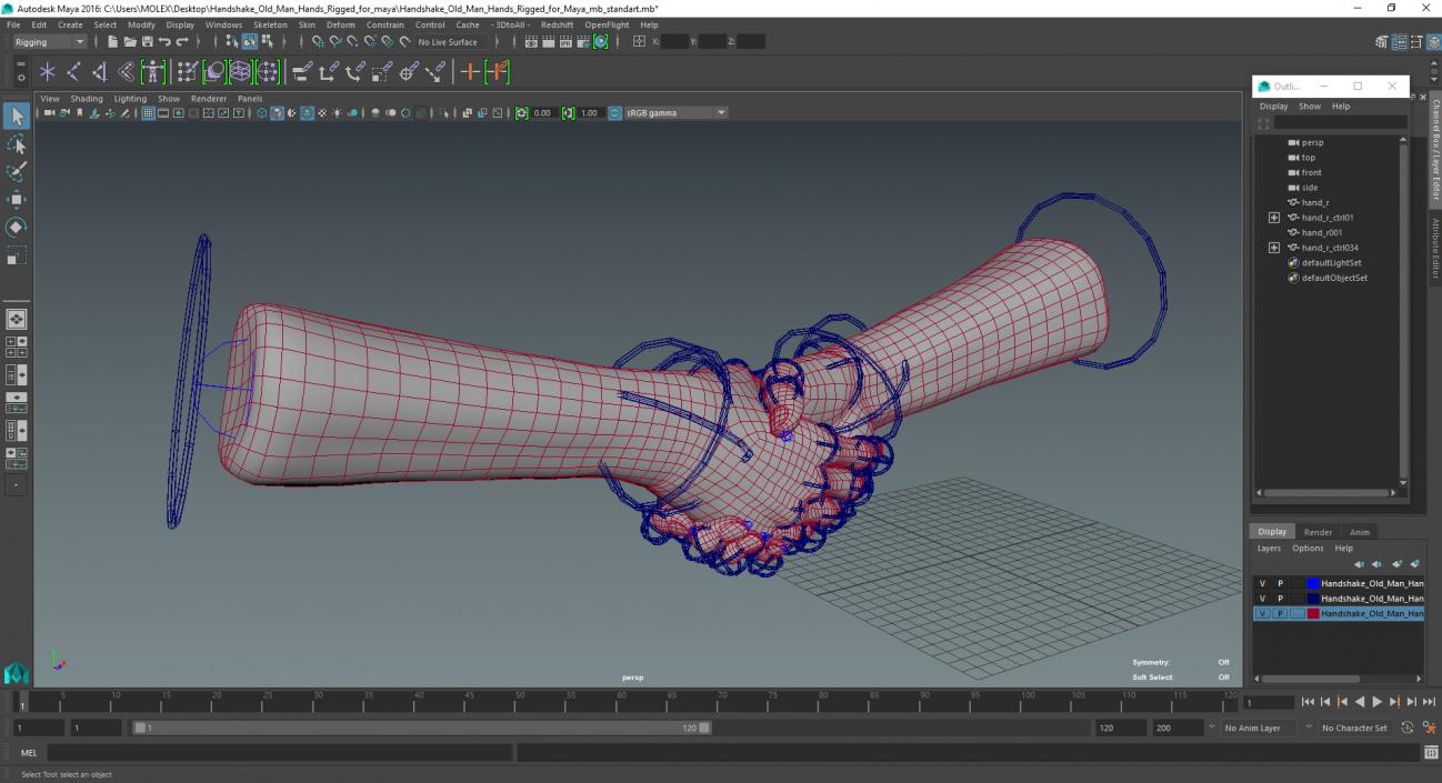 Handshake Old Man Hands Rigged for Maya 3D model