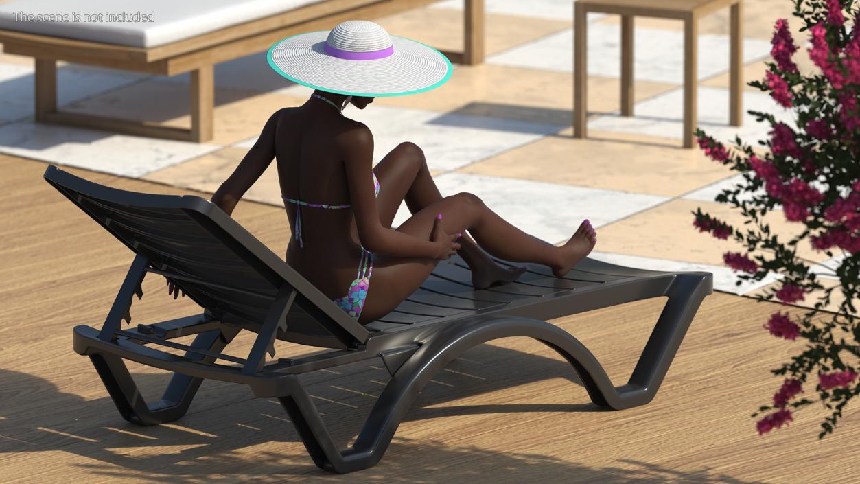 3D Dark Skin Women in Bikini Lying on Chaise Lounge model