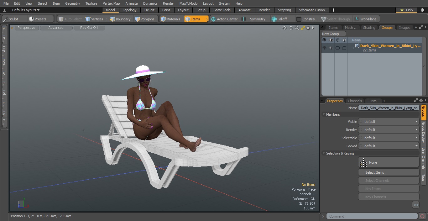3D Dark Skin Women in Bikini Lying on Chaise Lounge model