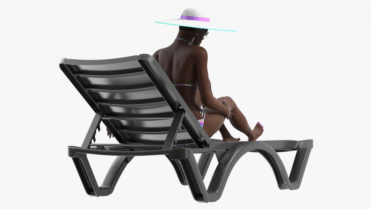 3D Dark Skin Women in Bikini Lying on Chaise Lounge model