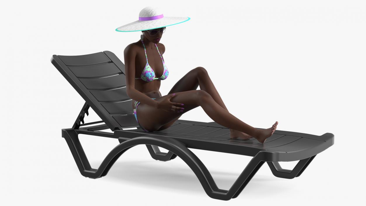 3D Dark Skin Women in Bikini Lying on Chaise Lounge model