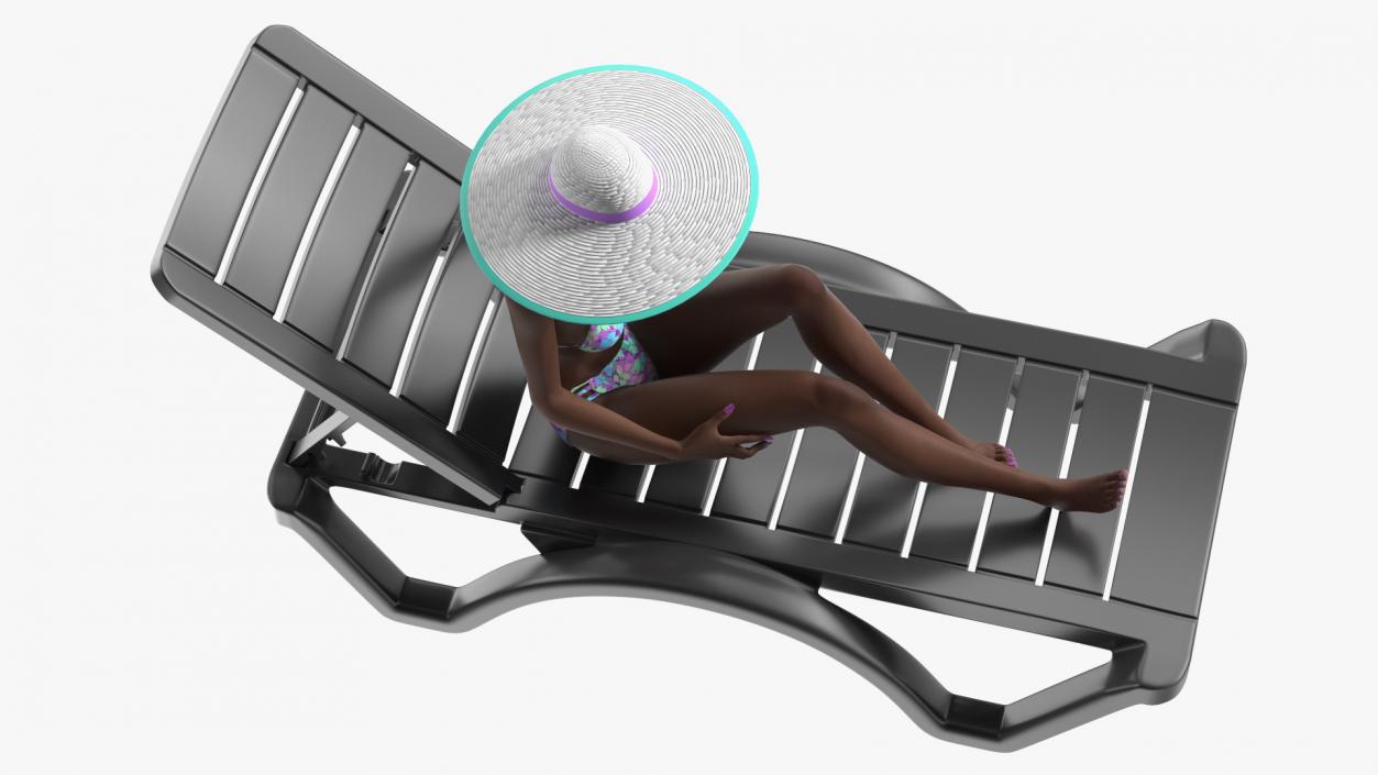 3D Dark Skin Women in Bikini Lying on Chaise Lounge model