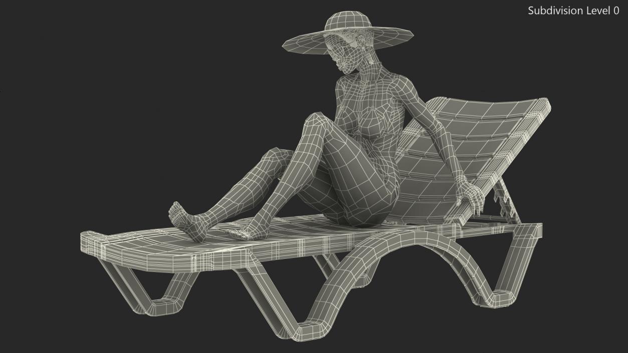 3D Dark Skin Women in Bikini Lying on Chaise Lounge model