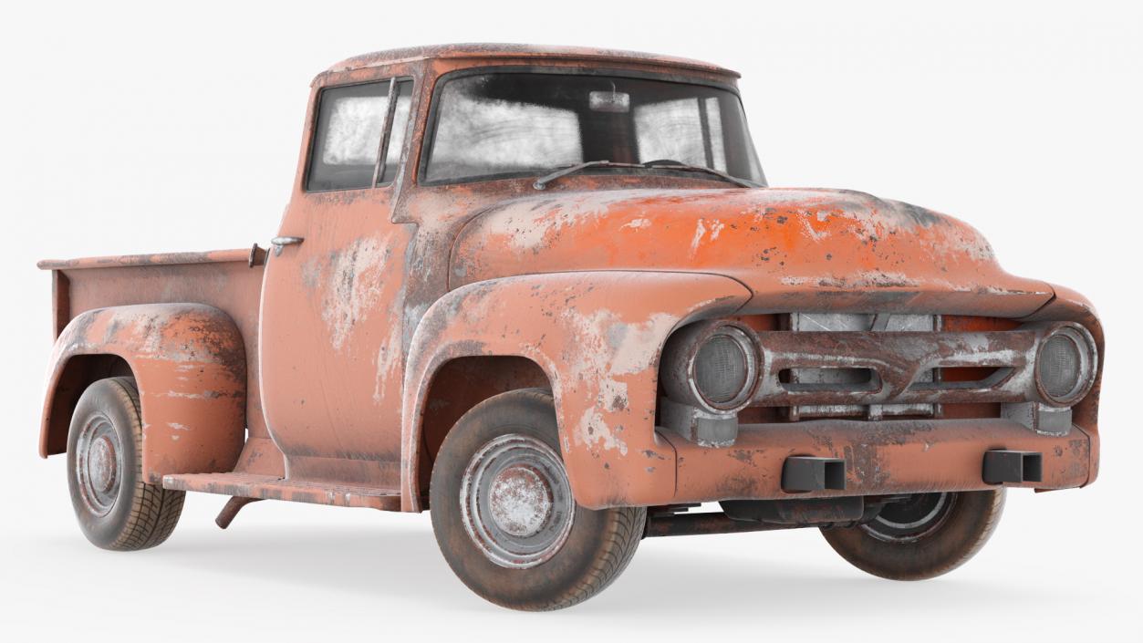 Rusty Old Ford F100 Pickup Truck Rigged 3D model