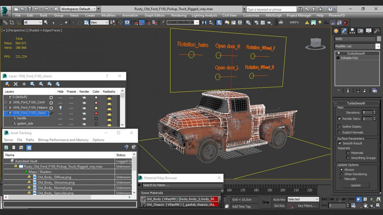 Rusty Old Ford F100 Pickup Truck Rigged 3D model