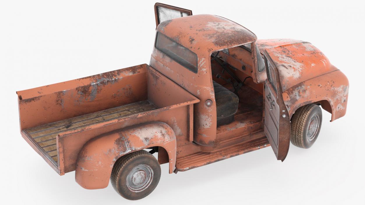 Rusty Old Ford F100 Pickup Truck Rigged 3D model