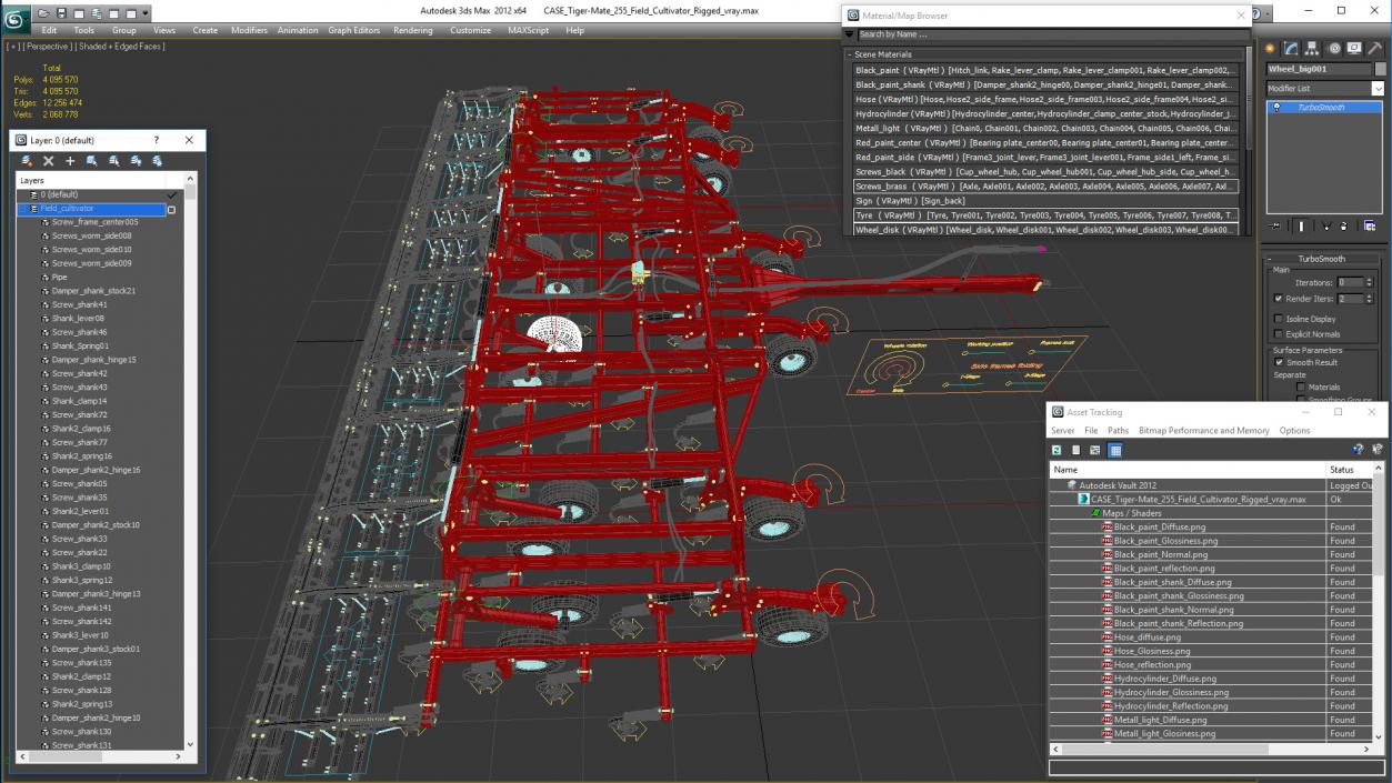 3D CASE Tiger-Mate 255 Field Cultivator Rigged model