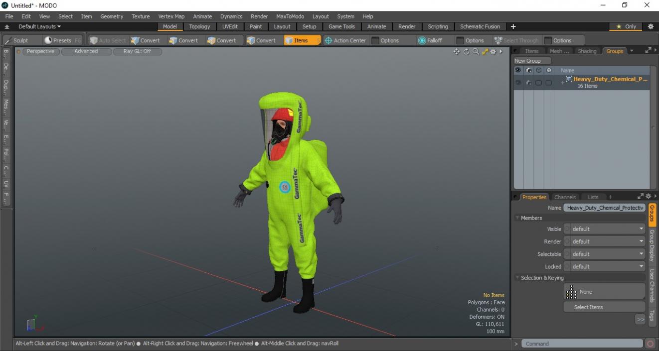 Heavy Duty Chemical Protective Suit Neutral Pose Green 3D model