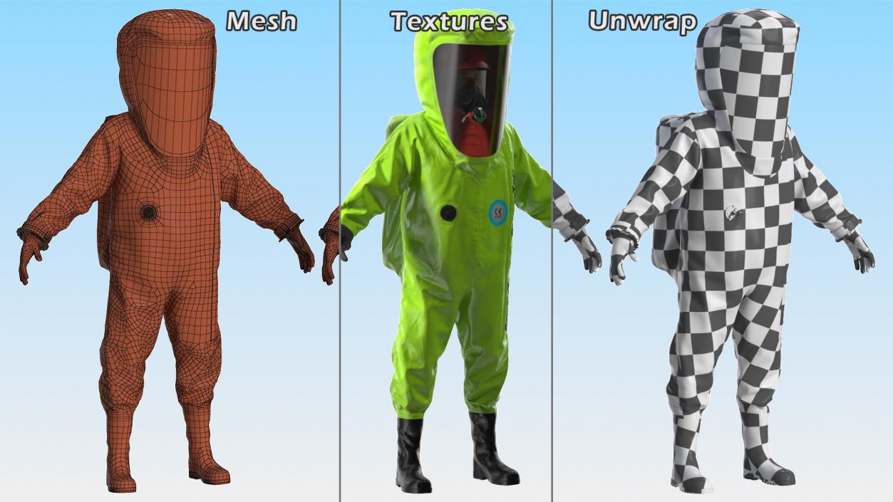 Heavy Duty Chemical Protective Suit Neutral Pose Green 3D model